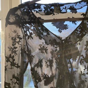 Sheer Long-sleeve floral black shirt